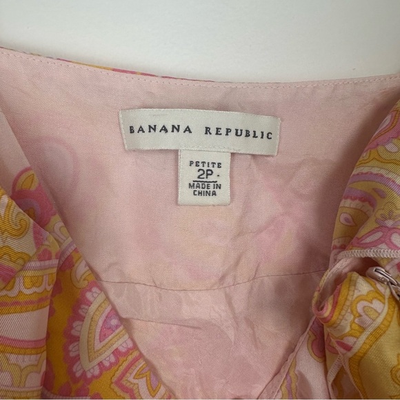 Banana Republic Silk Dress Size 2 Petite Pink Paisley Babydoll Ruffle Y2K - Picture 8 of 12